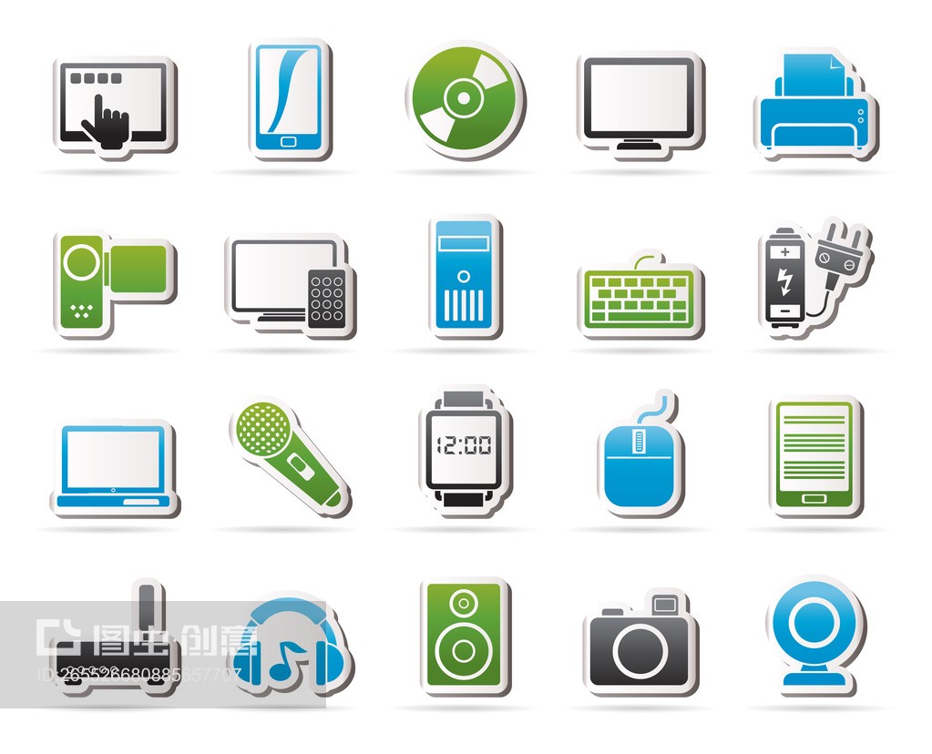 家庭电子产品和个人多媒体设备图标home electronics and personal multimedia devices icons